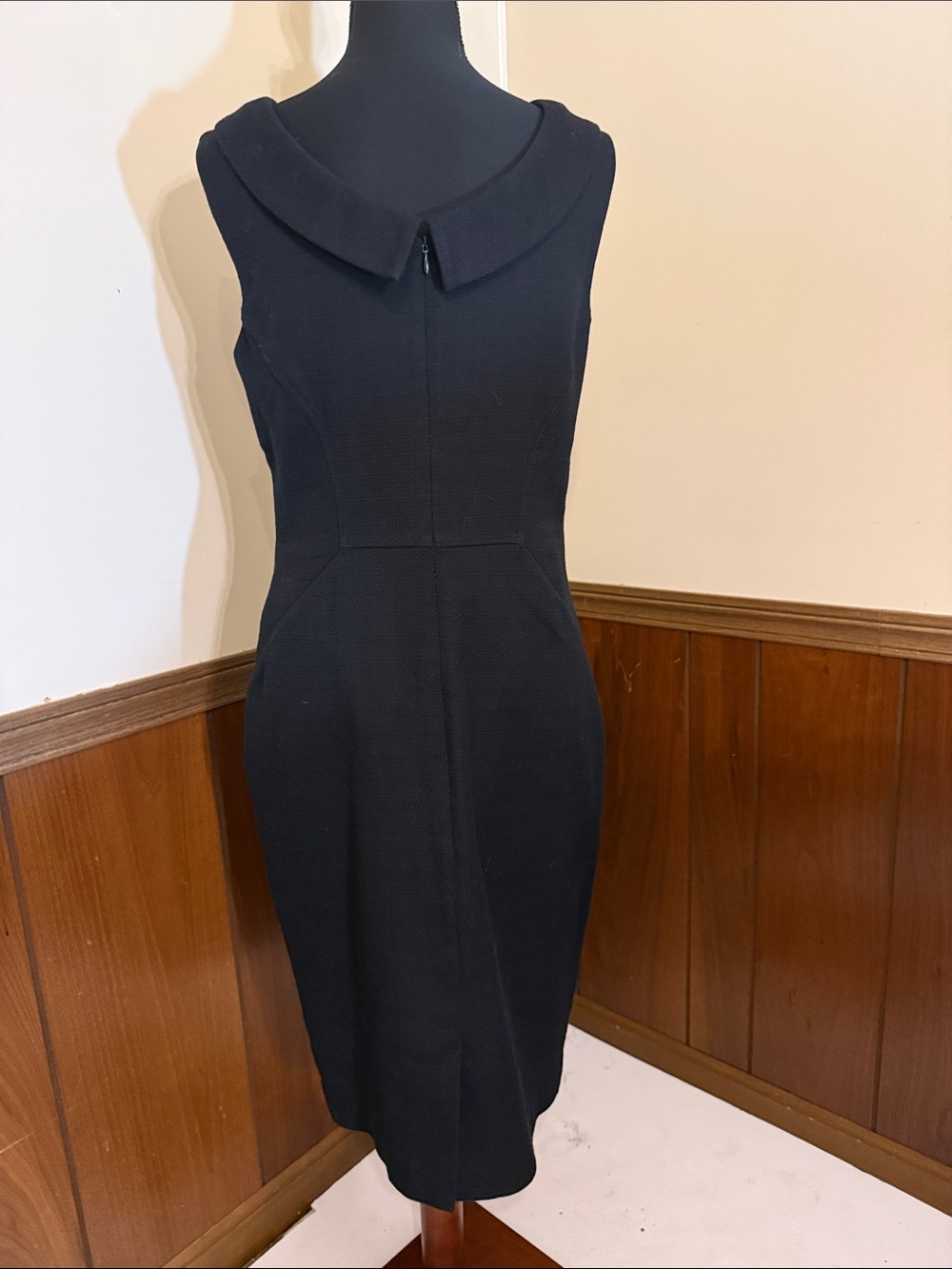 Boden Black Sheath Dress US 8 UK 12R Cotton Stretch Rolled Collar Career - Picture 3 of 9